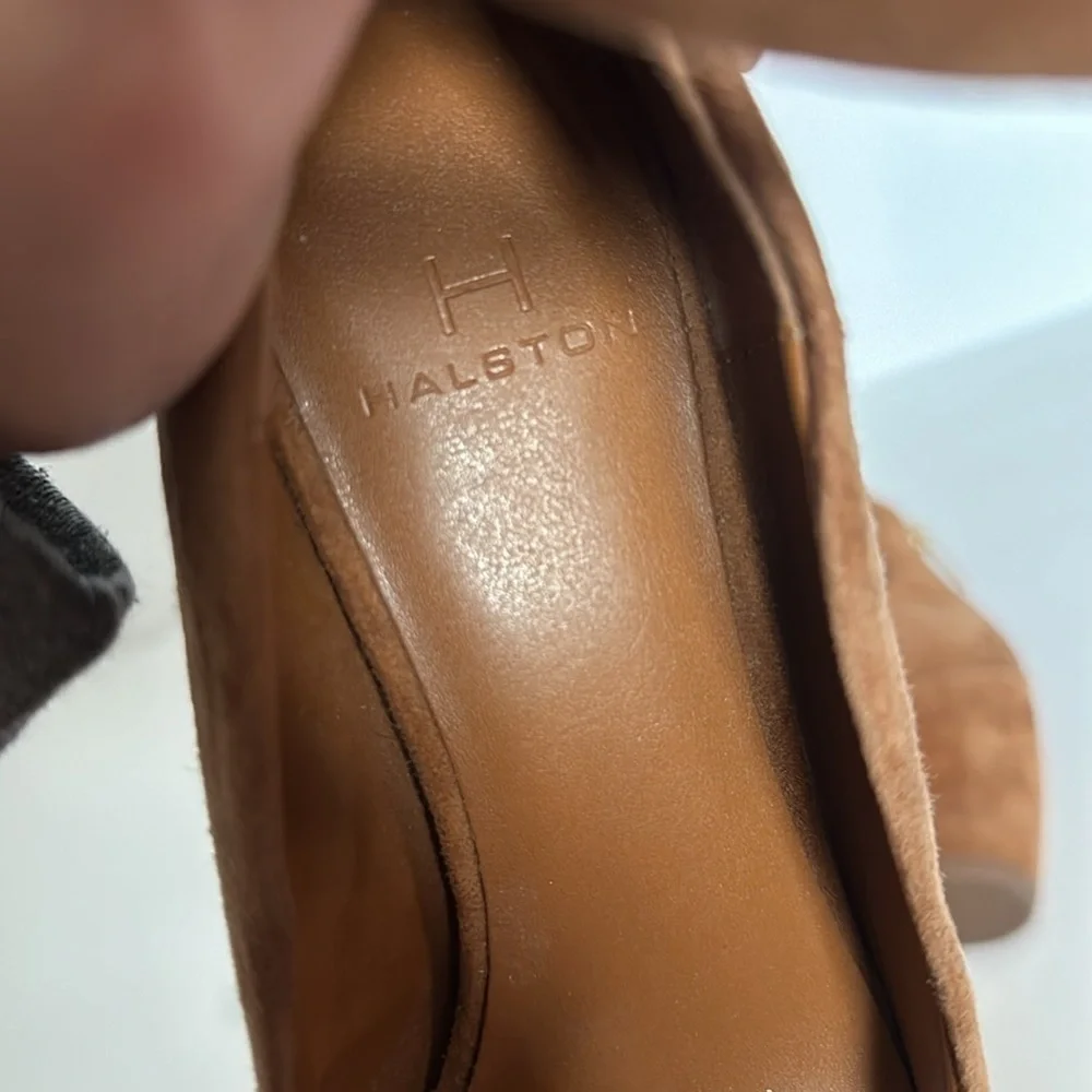 H by Halston Regina Brown Suede Block Heel with Buckle Ankle Strap Zip size 6